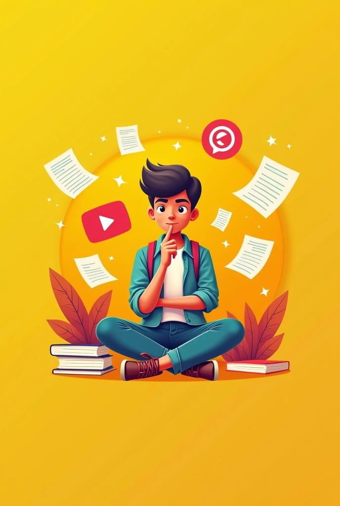 Create a logo for my YouTube channel which related to Educational , best and attractive, yellow background, a YouTube logo in background,a ager, some documents pages in background