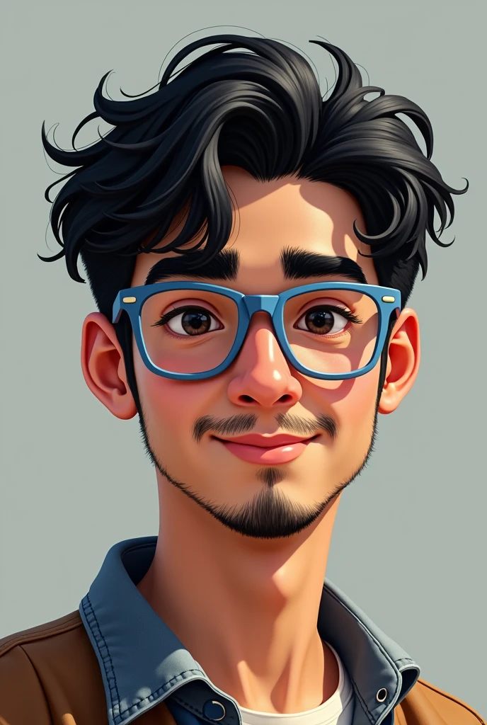 I&#39;m a guy with short, black, wavy hair with an American cut., with very black eyebrows, Round face, lips a little thick, I wear blue framed glasses with square lenses. I&#39;m 2 and I like games, thin black mustache and beard 
