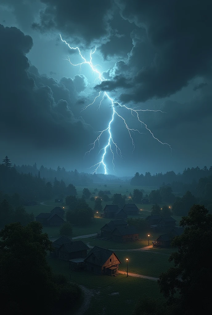 The town was stormy, dark clouds, trees were uprooted, thunderstorms were mixed, and people took refuge in their houses and were terrified. The mountains in the distance were shrouded in black clouds, and a bolt of lightning struck, and a fire broke out in the mountains. Not far away, another volcano is about to erupt --auto --s2
