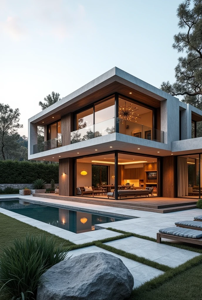 A modern house with a land area of 160 m2, with side patio and pool