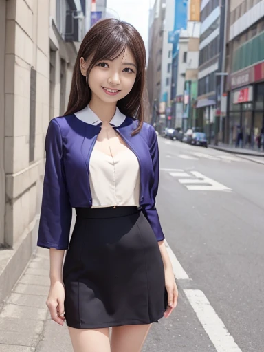 Japanese female, (underweight), (medium bust best quality:1.5), 30 years old, (cheerful grin:1.3),big city, body conscious dress,tight skirt