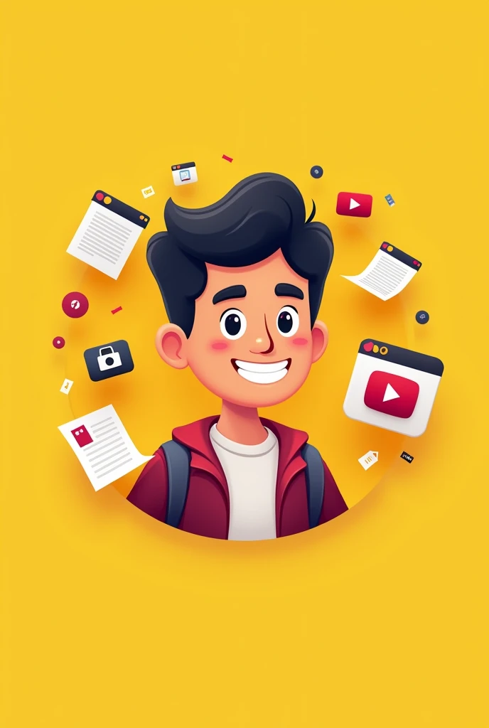 Create a logo for my YouTube channel which related to Educational , best and attractive, yellow background, a YouTube logo in background,a ager and cute boy, some documents pages flying, which focuse on best thinking