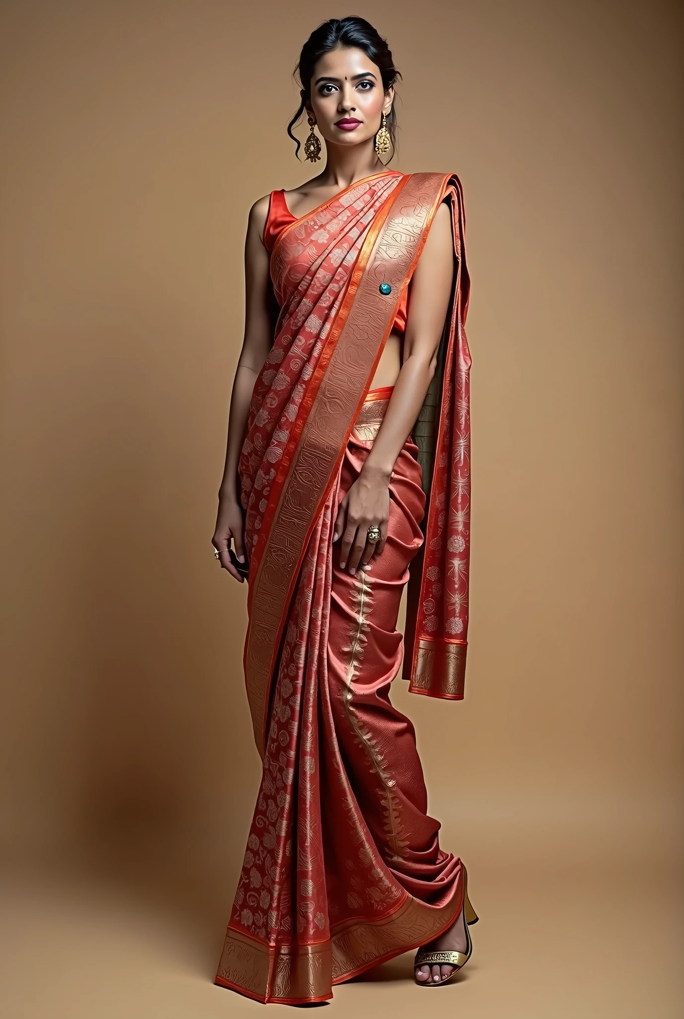 Woman showing saree and higheels