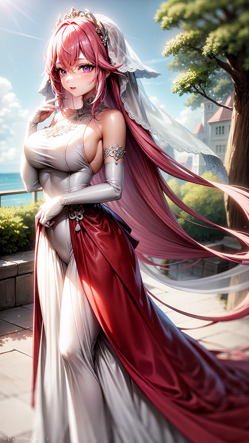 purple eyes,Wedding dress,long skirt,pink hair