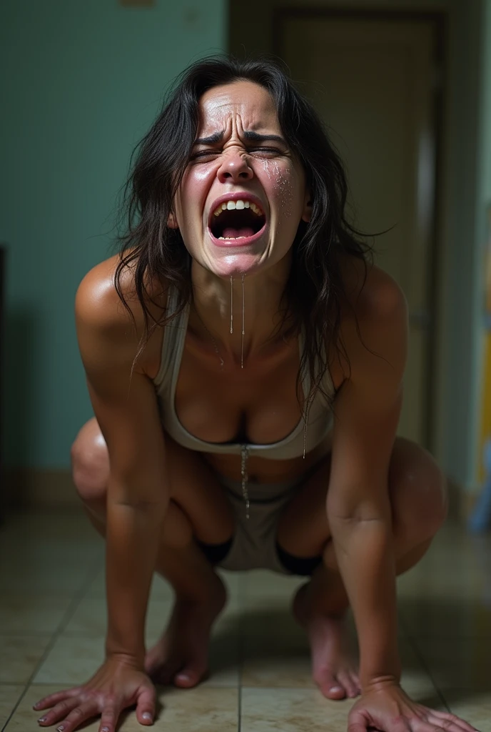 (masterpiece, Highest quality:1.2)、、(Squat)、(Leaning forward)、(good)、(Sex:1.3)、(Eyes half closed)、(Big tears)、(Lots of drool:1.3)、The body shakes violently、((Hasselblad Photos))、[:(Detailed face:1.2):0.2]、