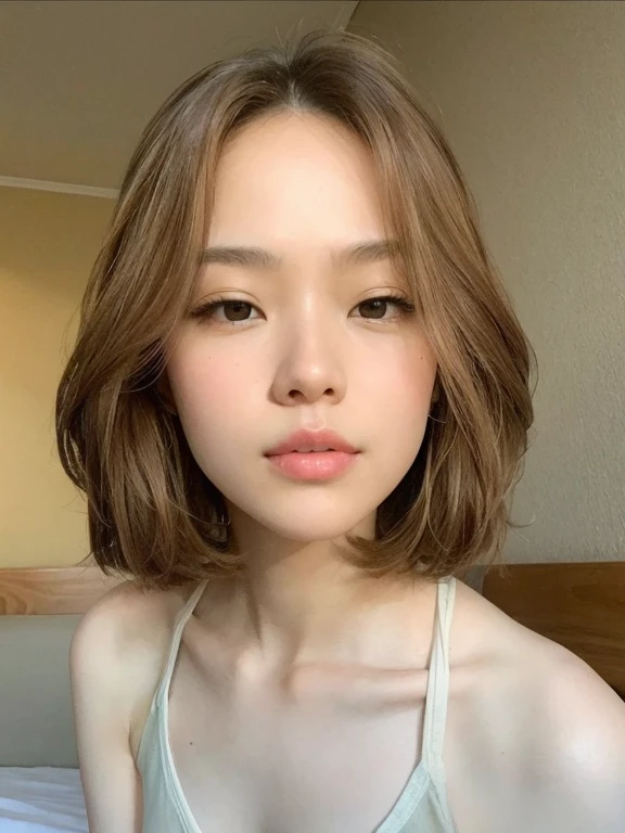 (top-quality, in 8K, masterpiece:1.3)ultra high res, (simple, photorealistic:1.4), RAW photo, cute, (pupil, lights in the eyes), detailed beautiful face, (high resolution detail of human skin texture:1.10), masterpiece, best quality, (illustration), cute, solo sharp focus, 1girl, solo, cleavage, glossy skin, looking at viewer, japan, doyagao, (upper body, emphasize the cleavage, breasts out, nsfw, gigantic breasts:1.20), (realistic, photorealistic, photo-realistic:1.37)