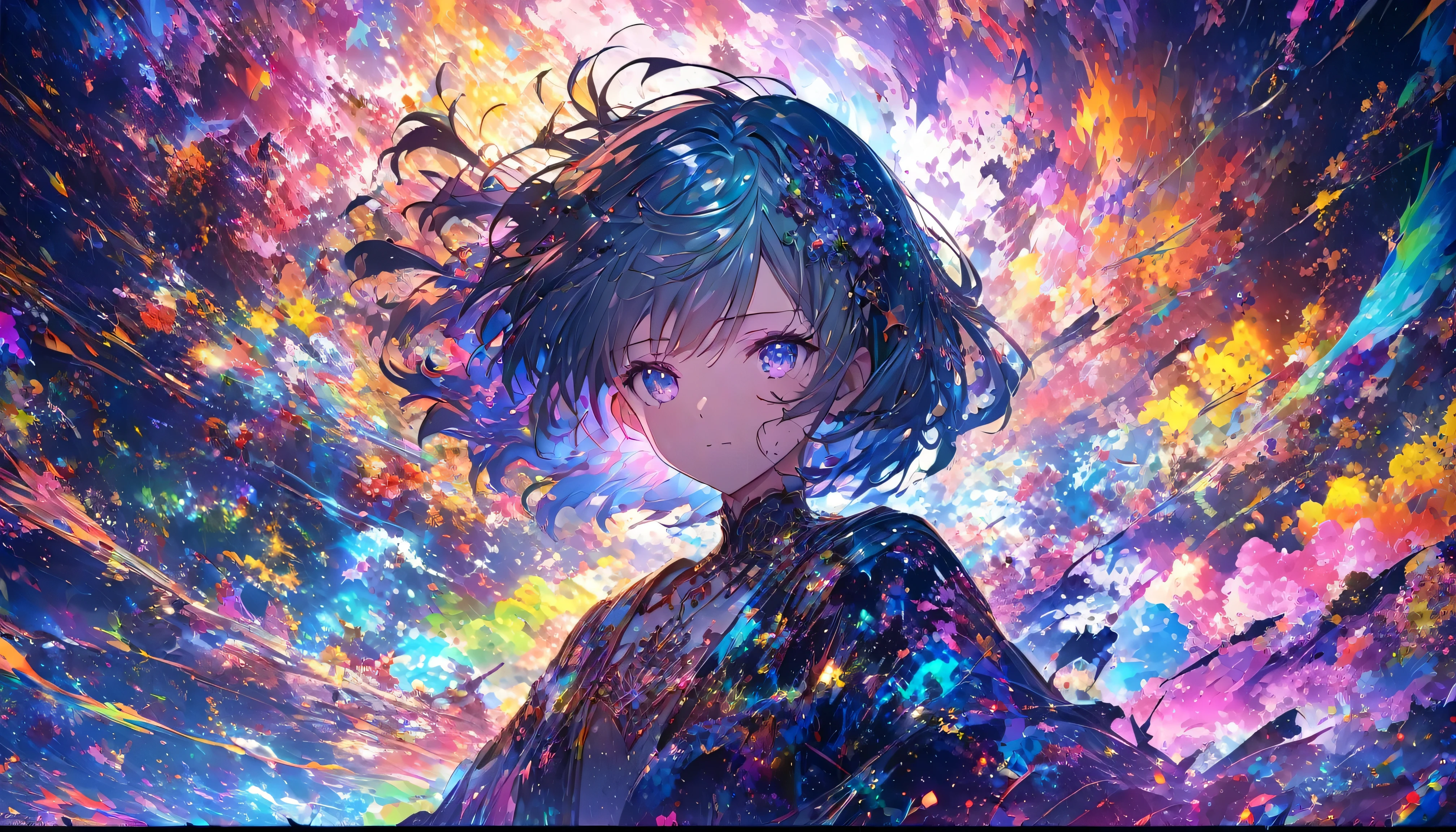 Close-up of a person holding a sword in front of a colorful background, anime art wallpaper 4k, anime art wallpaper 4k, Super colorful, anime abstract art, Dreamy psychedelic anime, Detailed anime art, Anime Style 4k, Anime Art Wallpapers 8K, Detailed digital anime art, Complex and gorgeous anime CGI style, Anime style digital art, By Yuumei