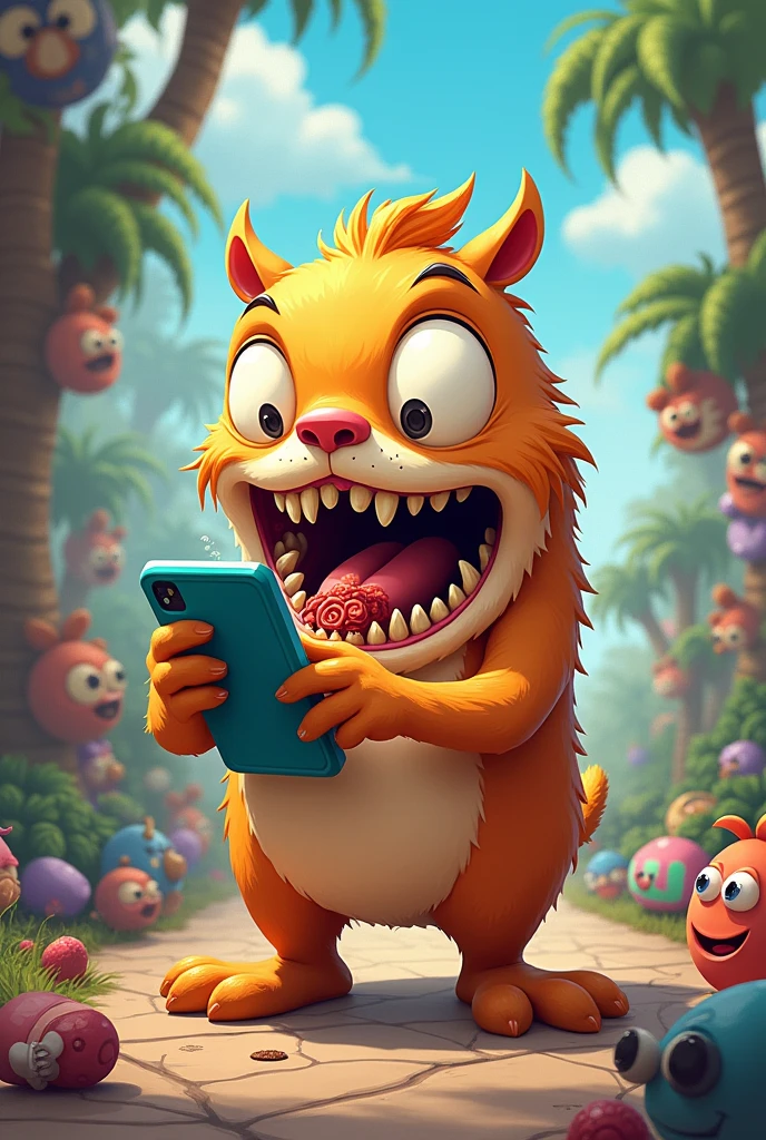 Cartoon Eating Mobile Phone