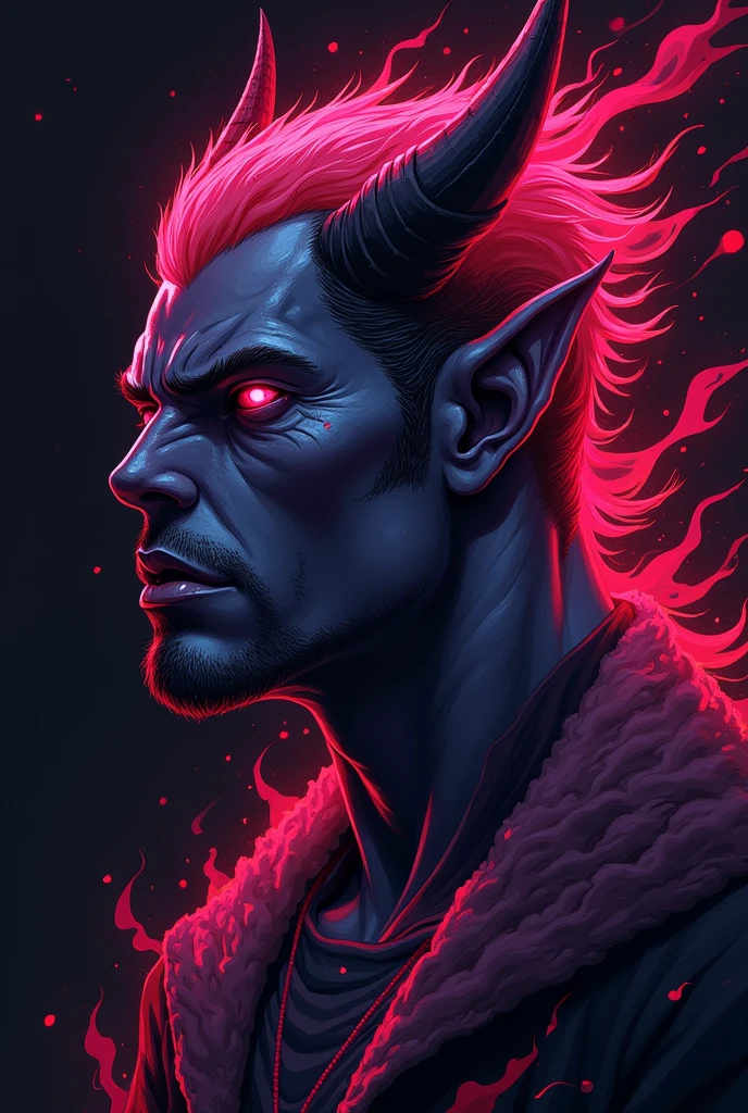 Create anime Azazel for a twitch profile picture with a black background