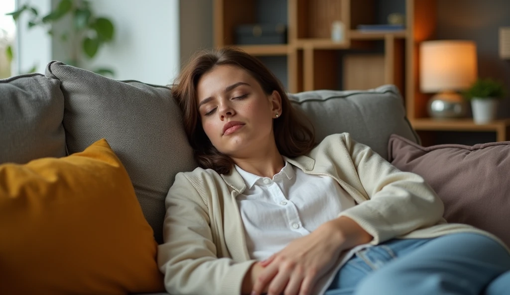 101 / 5.000
A woman napping on her favorite couch