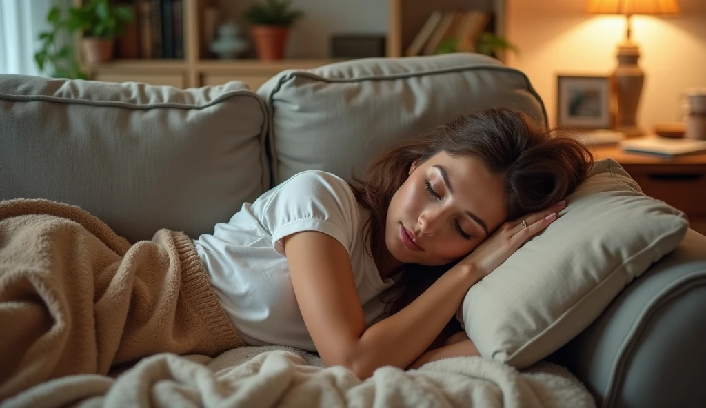 101 / 5.000
A woman napping on her favorite couch