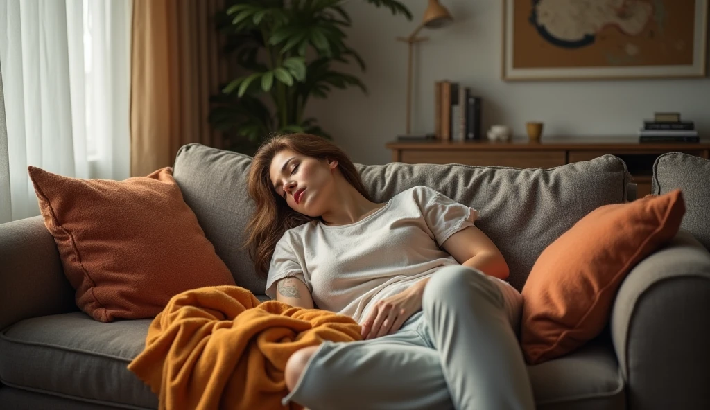 101 / 5.000
A woman napping on her favorite couch