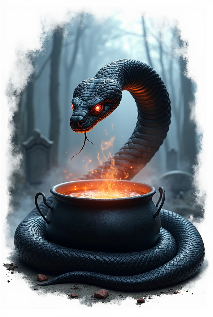 Black snake logo on white background, viper, Lair, cauldron, realisitic, Black Snake, Spell, cauldron, black manba viper snake, Eyes red, fire, cemetery, smoke, perfeito, chamas, a snake, fundo branco