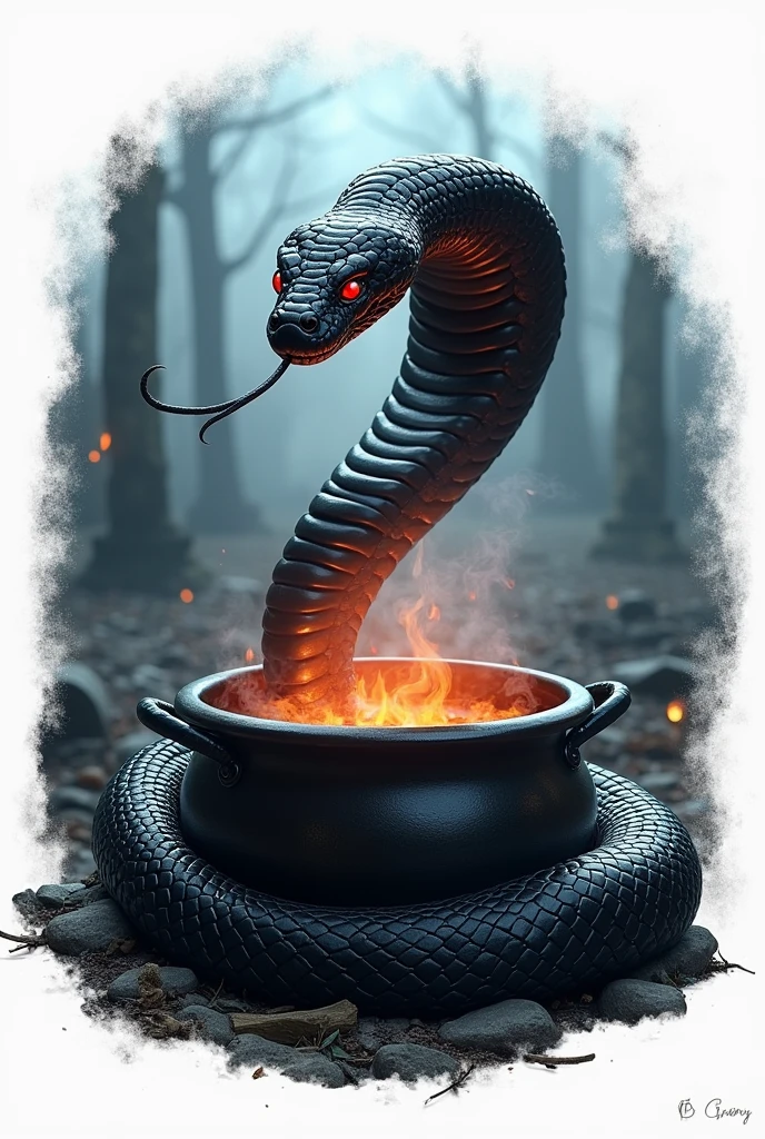 Black snake logo on white background, viper, Lair, cauldron, realisitic, Black Snake, Spell, cauldron, black manba viper snake, Eyes red, fire, cemetery, smoke, perfeito, chamas, a snake, fundo branco