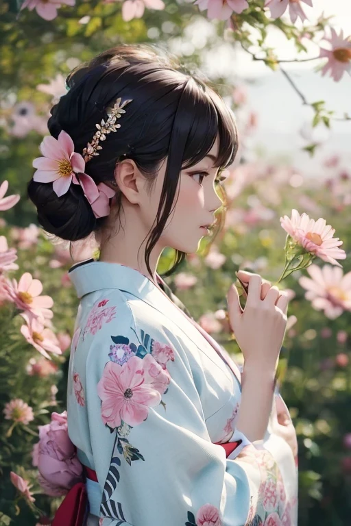 Pink kimono with floral pattern