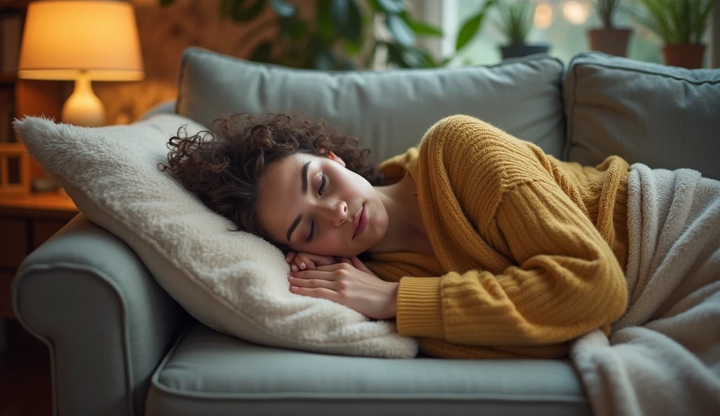 101 / 5.000
A woman napping on her favorite couch