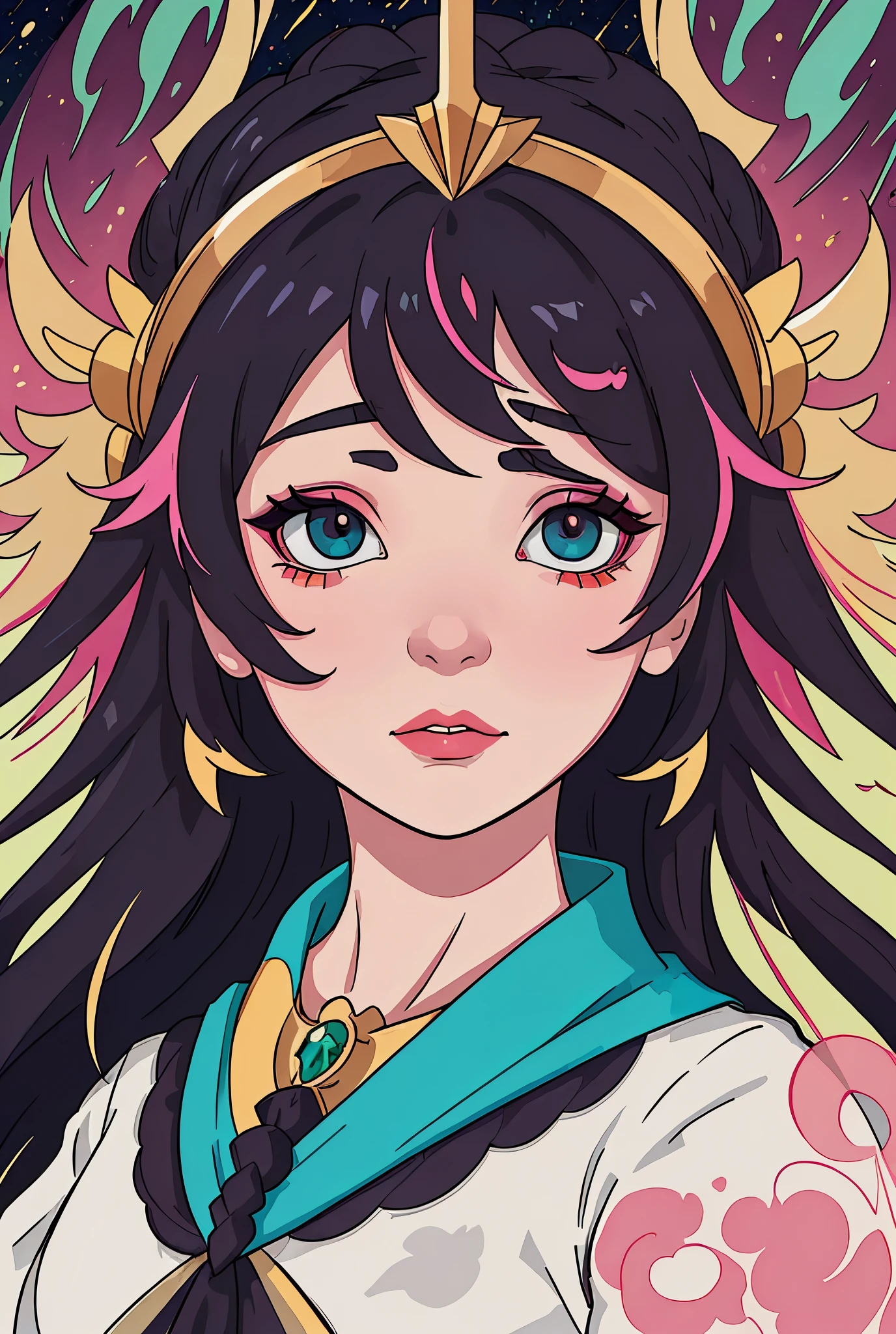 masterpiece, best quality, dynamic, cinematic, mystical, beautuful japanese girl, beautiful detailed eyes, beautiful detailed lips, extremely detailed eyes and face, long eyelashes, teacherly pose, advanced modern expressionism, rich textures, amalgamation of modern and classical influences, diverse materials, high contrast, pink rose, vivid colors, gold liquid splatter, emerald green background, breathtaking color palette, flowing elegance, sharp geometric symbolism, Leyendecker, Jackson Pollock splatter dynamics, Gustav Klimt ornamental gold, chiaroscuro, kaleidoscopic, multidimensional, ethereal glow, captivating uniqueness, surreal juxtapositions, visual symphony, unforgettable visual narrative, edgy, mathematical, simple-shaped vectors, highly modern, stylistic, polygonal abstraction, vector art, bold lines, minimalist color scheme, digital art, abstract geometry