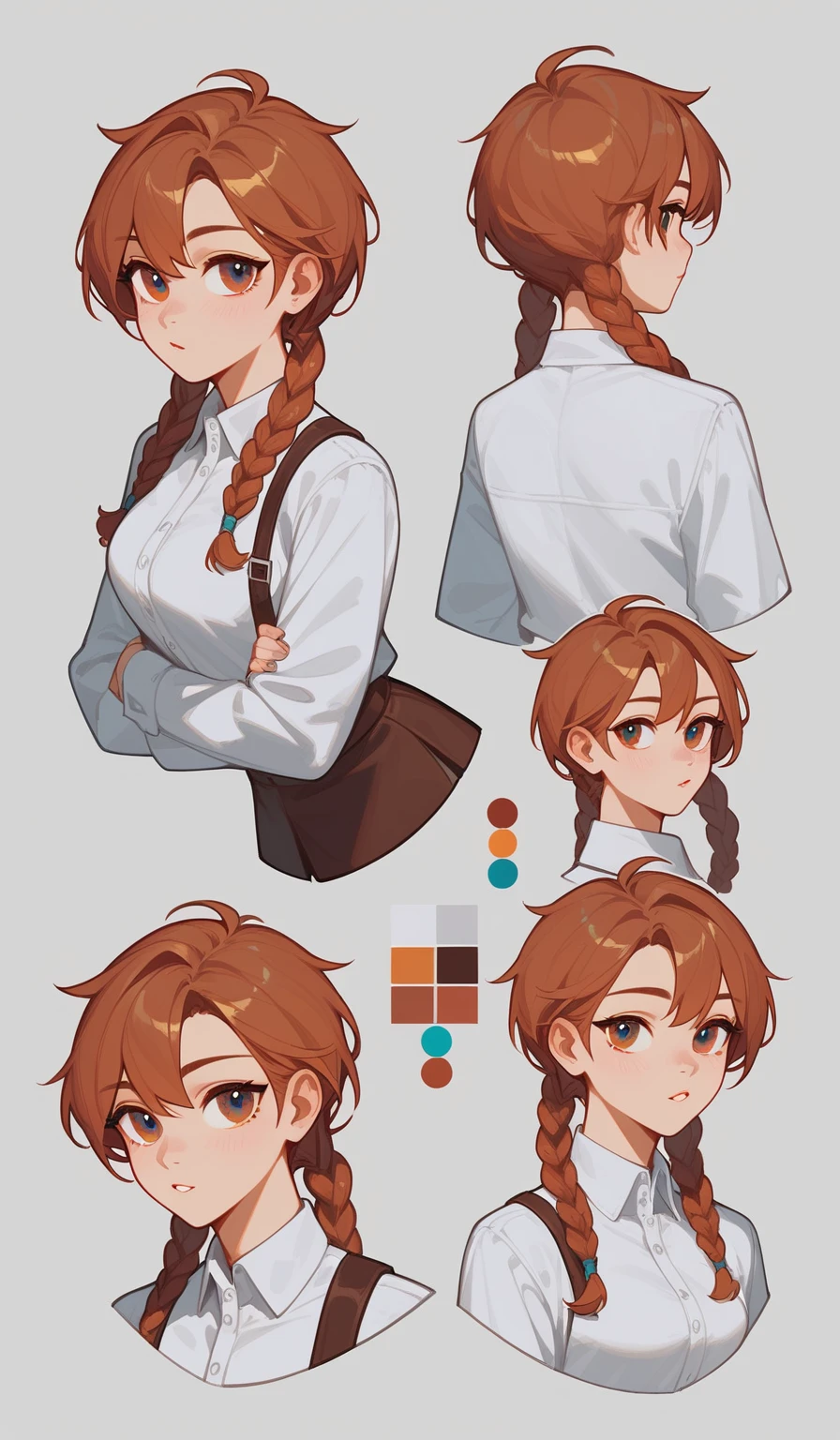 (masterpiece, The best quality at its best:1.2), alone、whole body、front、Character Sheet、Droopy eyes、one's junior、cool、Quiet、Sailor suit、mini skirt、High quality anime art、Character Sheet、Character Design、Converse sneakers、Gal、Dog-like girlfriend、front、whole bodyデザイン、Chestnut-like mouth、ponytail、Galゲームのデザイン、cute、6.5 heads、uniform