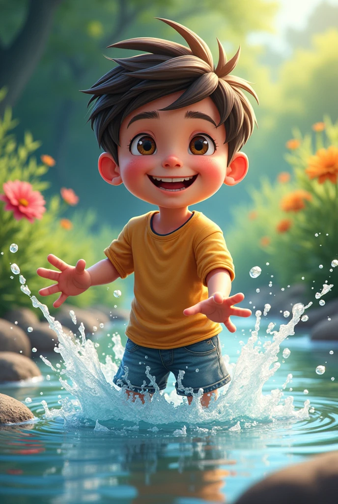 A boy with water he is playing