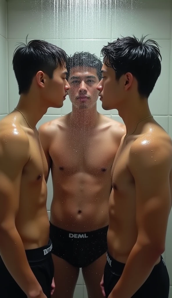A group of naked Asian boys 18 yrs taking shower together at the fitness bathroom. Totally naked , shampooing bubbles all over bodies. They’re cuddling and kissing each other passionately. Big bulge , suck dicks , fuck from behind. Soaking wet bodies.