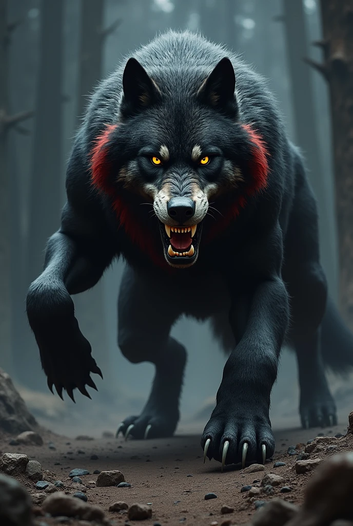 Wolf well detailed fierce intimidating well detailed perfect black red white
