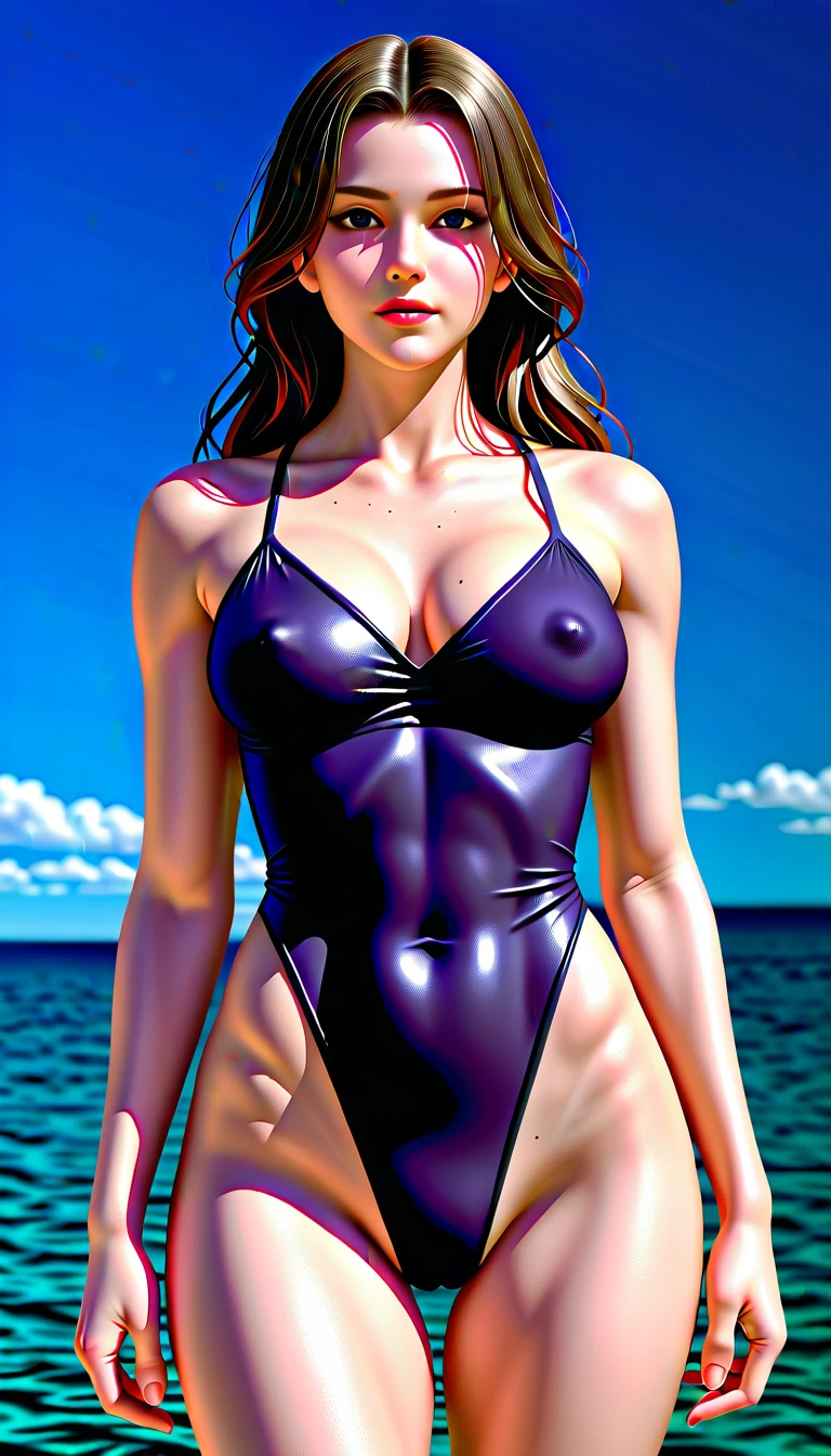 score_9, score_8_superior, score_7_superior, A masterpiece in 32K resolution,Highest quality,it is really amazing,Very detailed,Ultra-high resolution,Ultra-realistic,Realistic,Increased depth of field,Cinematic lighting,
Sexy mature Japan woman,
Glossy black hair,Wavy long hair,Showing his forehead,god々Beautiful,Ultra-detailed and beautiful face,Sensual look,Beautiful dark brown, moist eyes,Pitch black eyes,Glowing, moisturized skin,Translucent white skin,born々New skin texture,Great proportions,
Black high leg swimsuit,
Bold design,born地の詳細な質感,
Dark cloudy sky at night,Dark clouds filling the sky,Thundercloud,Coastline at night,Golden reflections on the sea surface,delay々A desolate sandy beach that continues,
Cinematic Angle,