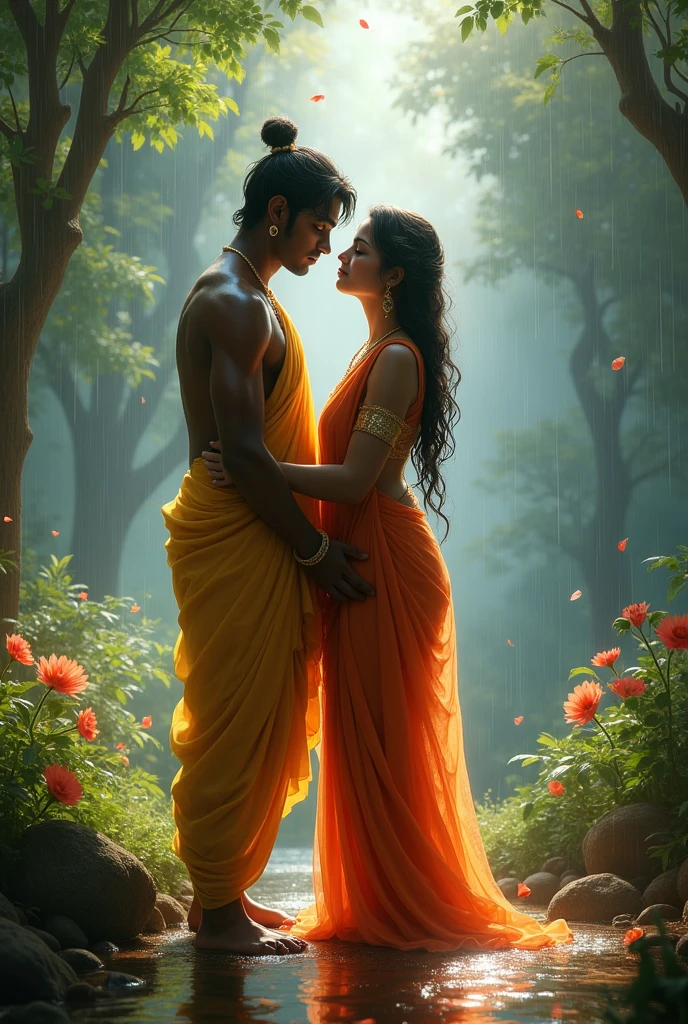 Radha Krishna The rain is coming wet