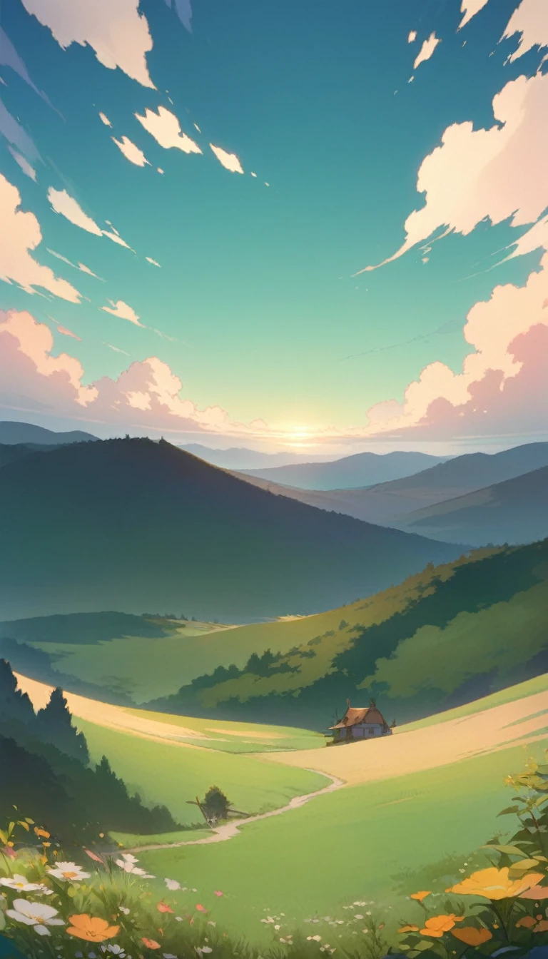 ultrawide landscape aesthetic,summer dream ,Studio ghibli inspired aesthetic, No People 