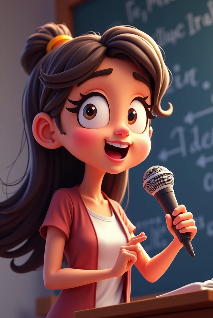 Teacher speaking on microphone (cartoon) close up