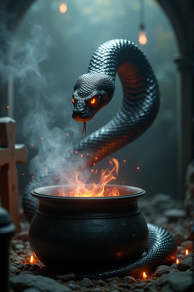 Black snake logo on white background, viper, Lair, cauldron, realisitic, Black Snake, Spell, cauldron, black manba viper snake, Eyes red, fire, cemetery, smoke, a snake, fundo branco, cobra perfeita
