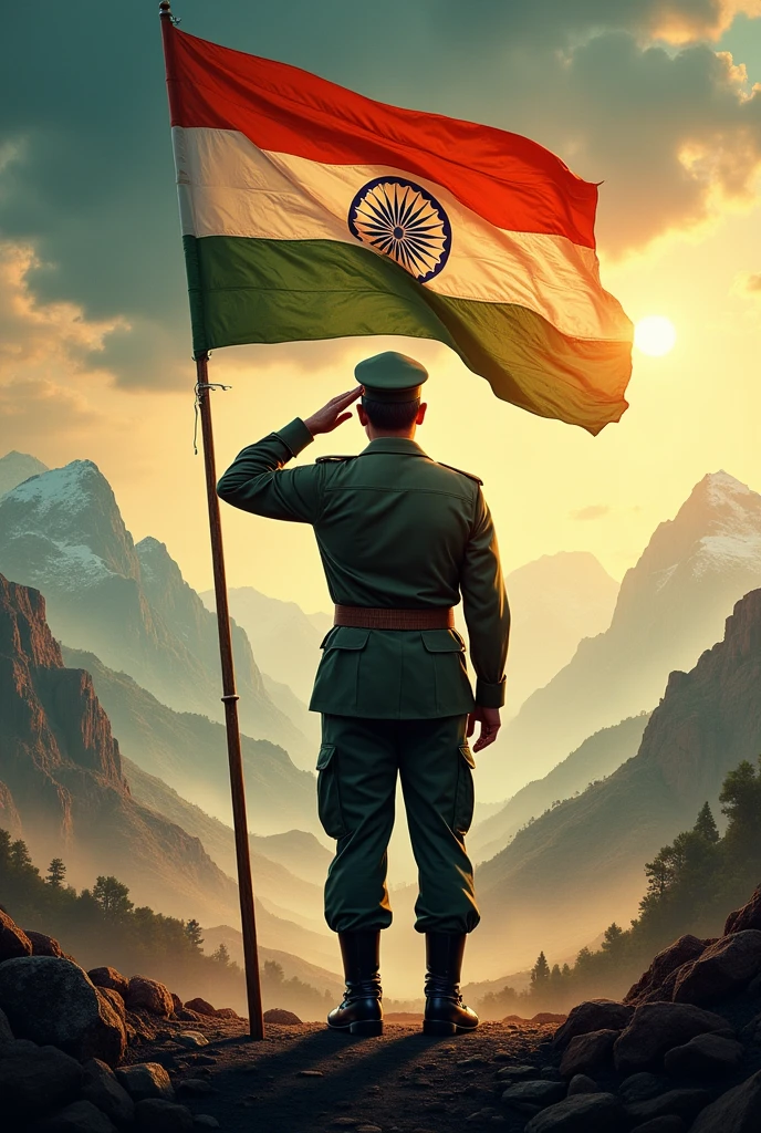 Create a poster of Indian army salute and the banner should be realistic and cinematic colours and the theme is india army
