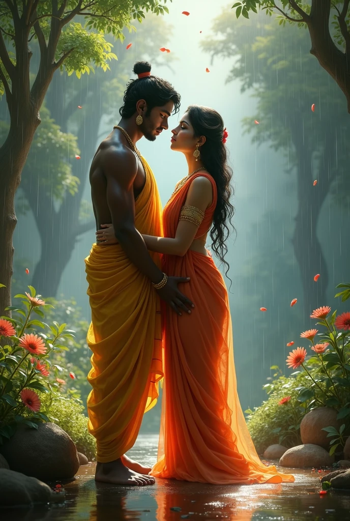 Radha Krishna The rain is coming wet