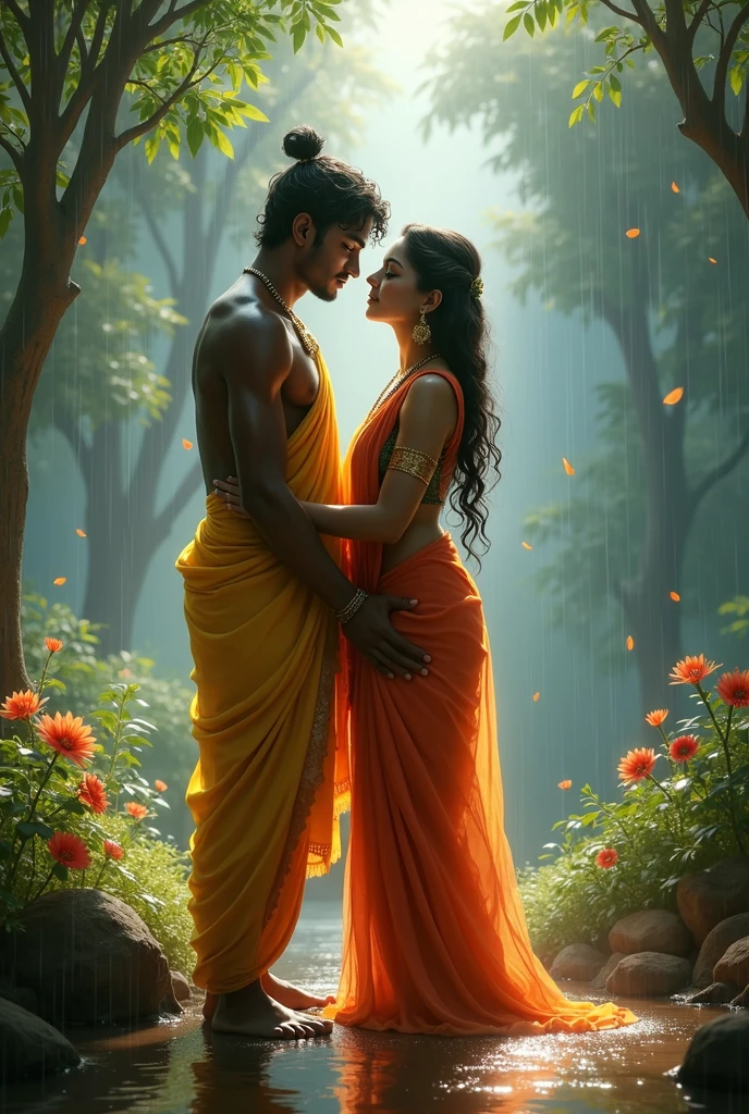 Radha Krishna The rain is coming wet