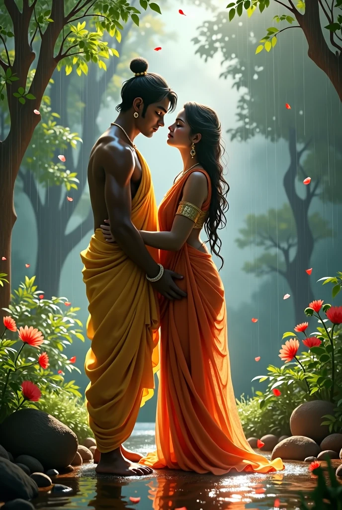 Radha Krishna The rain is coming wet