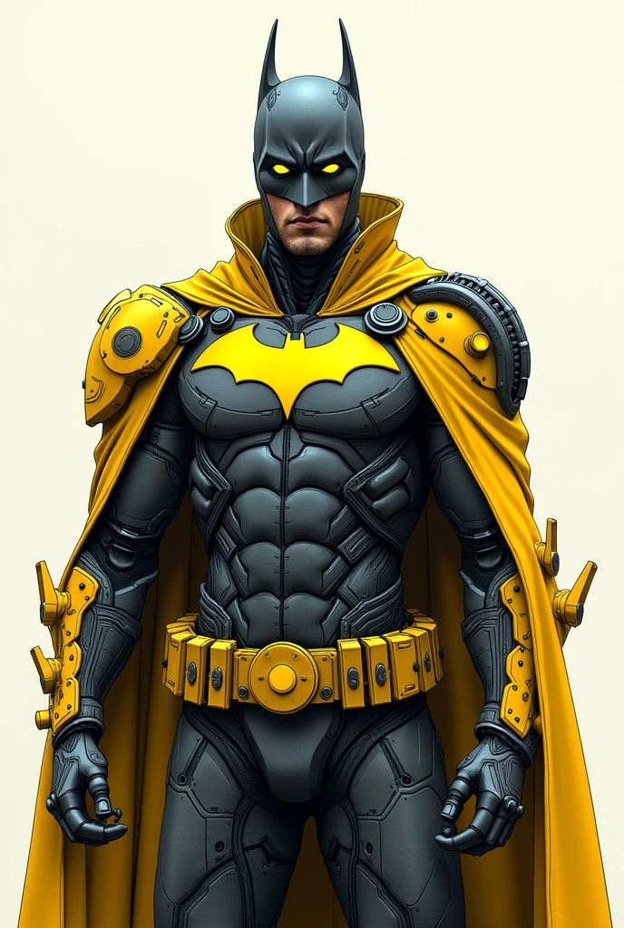 Spectacular, Master parts, :The realistic yellow Batman focuses on the advanced cybernetics suit Orba Prima。, high high quality ::n_Style drawing, high-quality defects,with yellow neon eyes