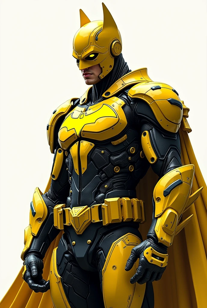 Spectacular, Master parts, :The realistic yellow Batman focuses on the advanced cybernetics suit Orba Prima。, high high quality ::n_Style drawing, high-quality defects,with yellow neon eyes