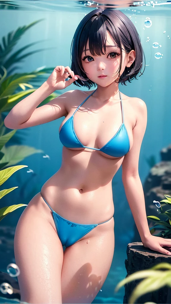 Beautiful girl,sexy lady, blue mini bikini girl, camel toe, หัวนม,
short hair black, Underwater, sea water, wet, ดำน้ำทะเล,