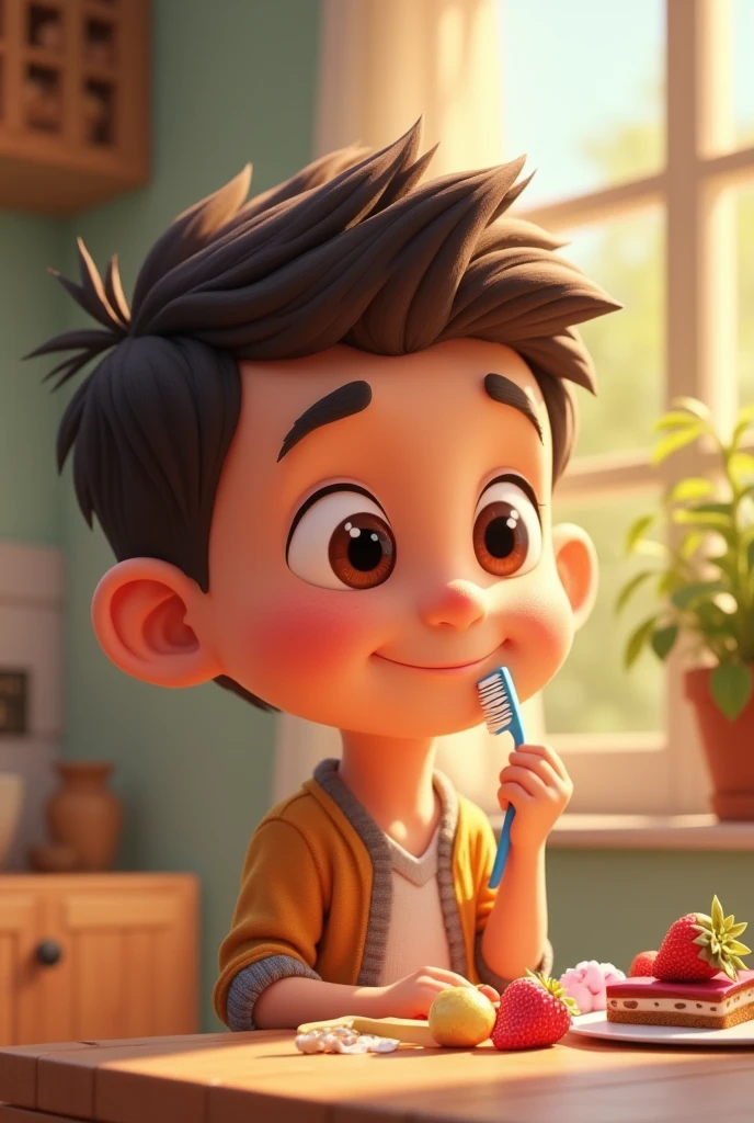 and so, João continued to like sweets, mas agora, he knew that dental health was even more important. And whenever I saw a sweet, he remembered to brush his teeth afterwards, because he never wanted to have cavities again! little child