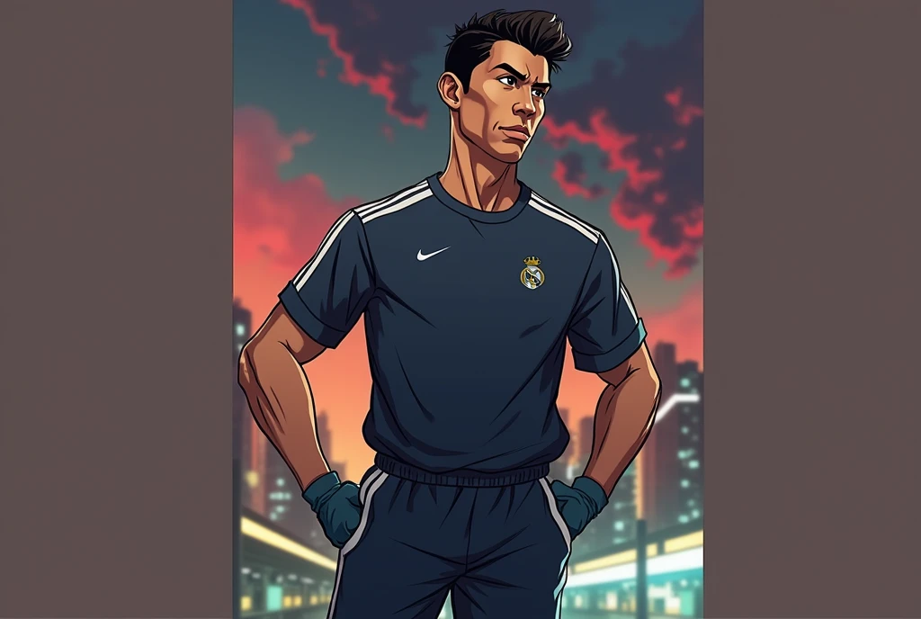 make me a picture of Cristiano ronaldo vs youtuber mr.beast facing each other, with an anime style picture, Don't wear a football shirt