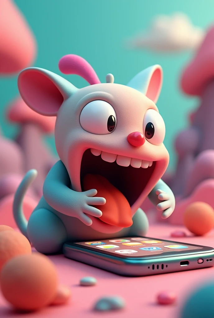 3d Cartoon eating Mobile Phone

