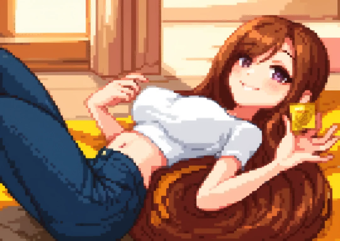 zPDXL, zPDXLxxx, score_9, score_8_up, score_7_up, score_6_up, score_5_up, score_4_up, BREAK StardewValley, Pixel art, (topless:1.2), hotpants, sexy pose, teasing, (thick body:1.4)