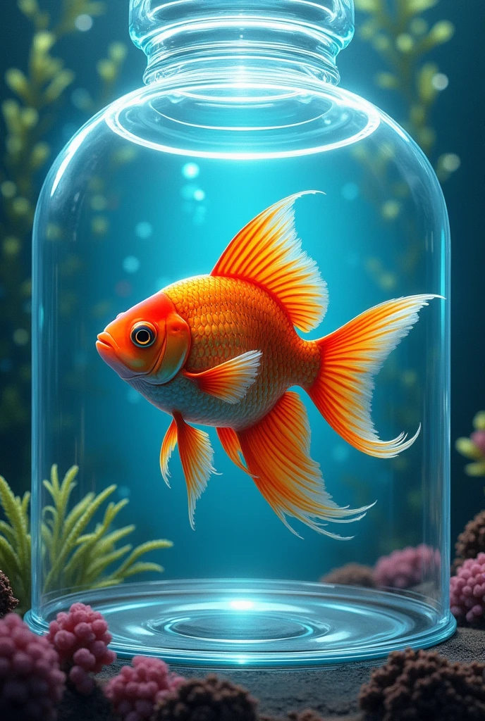 Need an relestic drawing of a aquarium fish in a plastic cover with water alive