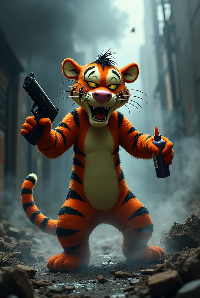  Bad Tigger bully with gun and glue and lots of black and white smoke 