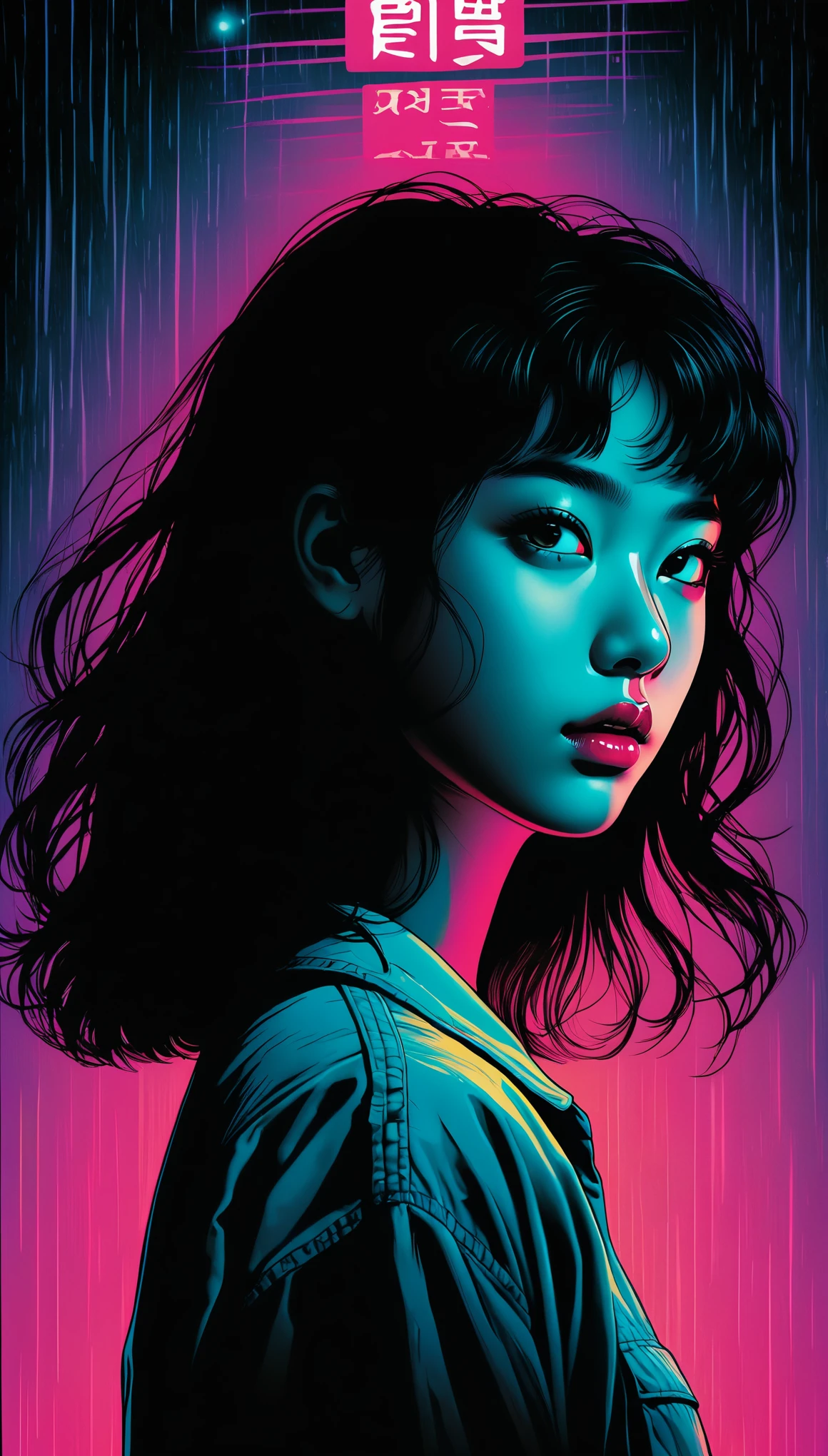 An illustration、art、80s Thai horror movie poster, Supervised by Junji Ito、(high :1.0)、night、station、Attention to detail, Realistic Shadows、Analog Style, chromatic aberration, Surrealism、Complementary Gradient