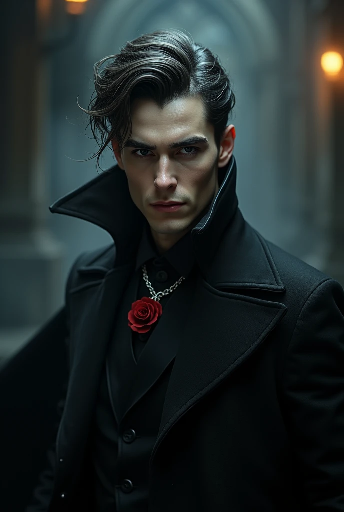 Vampire man, 30 years, dark, happy
