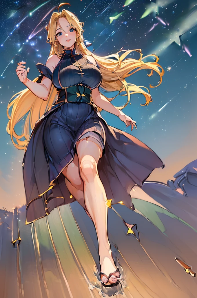 Masterpiece
(woman,Huge breasts, Very red lips highlighting huge breasts,Big Ass,Narrow waist,Long legs,Greenish blue eyes,Blonde )
8k(Sittingwoman:1.3) 
 8k(Night Sky:1.4 )
8k(Shooting stars flowing at night:1.9 ) 
8k(Ahoge:1.5) 
8k(Wavy, Gracefully running down my shoulders、顔の周りを優しく流れる ウェーブのかかったBlonde:1.7) 
8k(Night Skyを見ているwoman) 
8k(high school girl:1.5)
 8k(Angle from below :1.3 ), 
8k(grassland:1.5)
8k(smile:1.5)
(Sitting,Sit down:1.9)
(Sitting,Sit down)