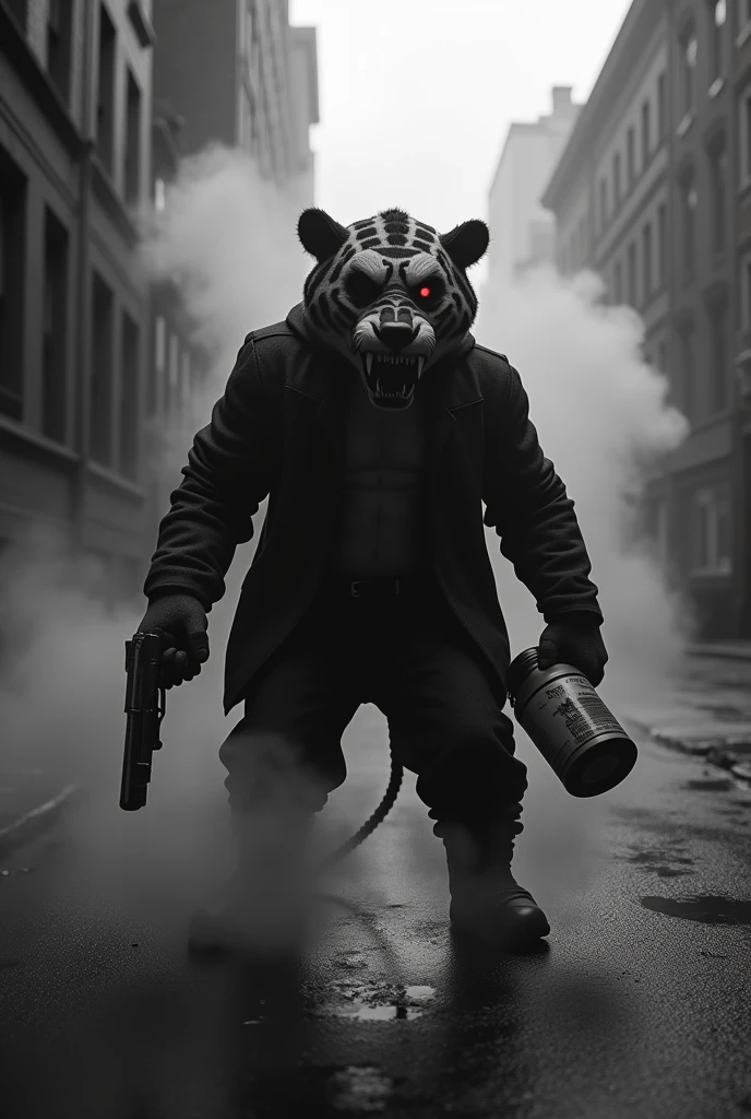 Bad Tigger bully with gun and glue in the Bronx and lots of smoke in black and white