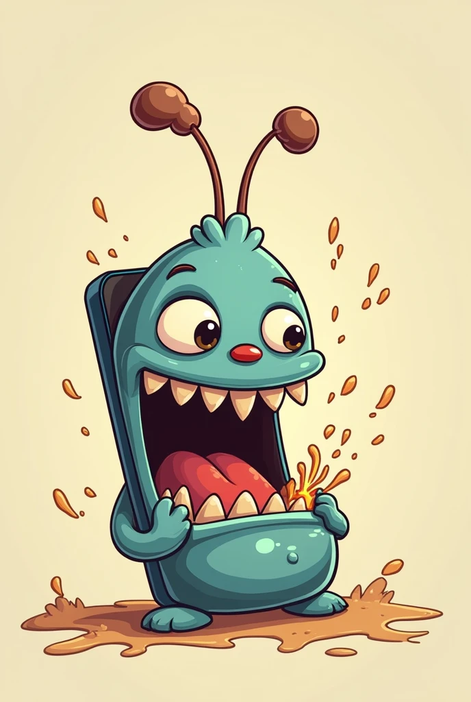 cartoon:1.5, flat colors, large teeth, lange tongue, gaping mouth, a backpack mimic, cute, <lora:mimics-sdxl-prod-e:1> , outline:1.5,