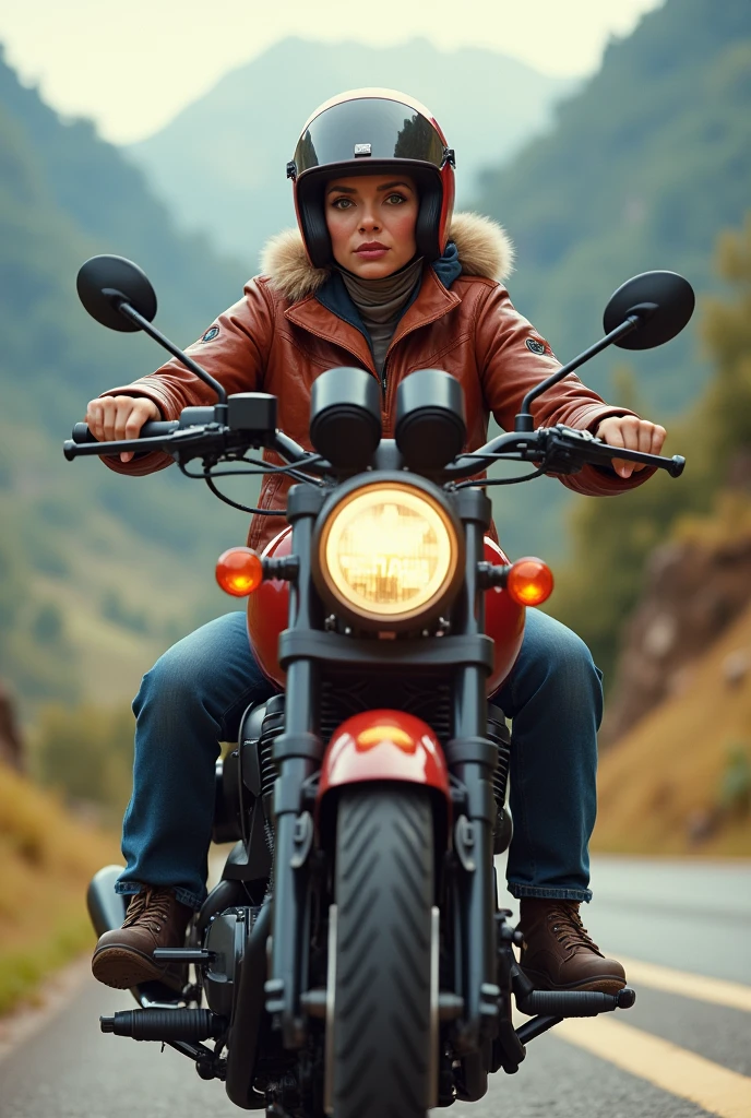 A aunt sitting in motor bike