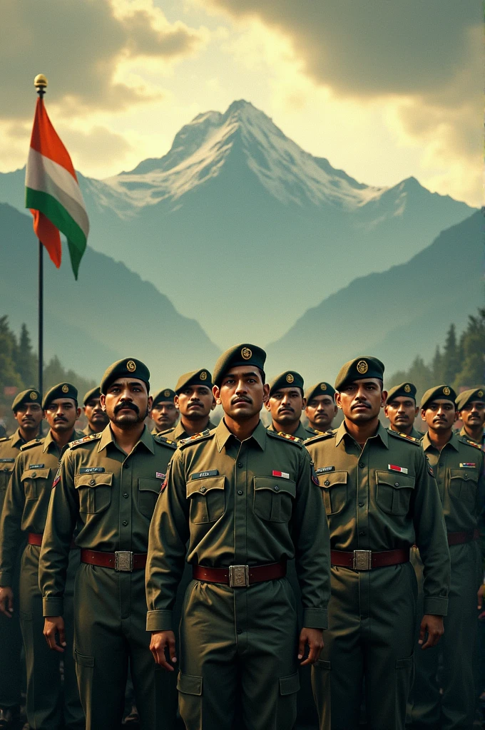 Indian army salute movie poster design that theme is india army.. title is prowed of to indian army. Poster design in cinematic and realistic 